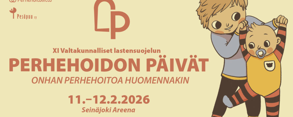 Piirroskuvassa isompi lapsi kävelyttää pikkulasta