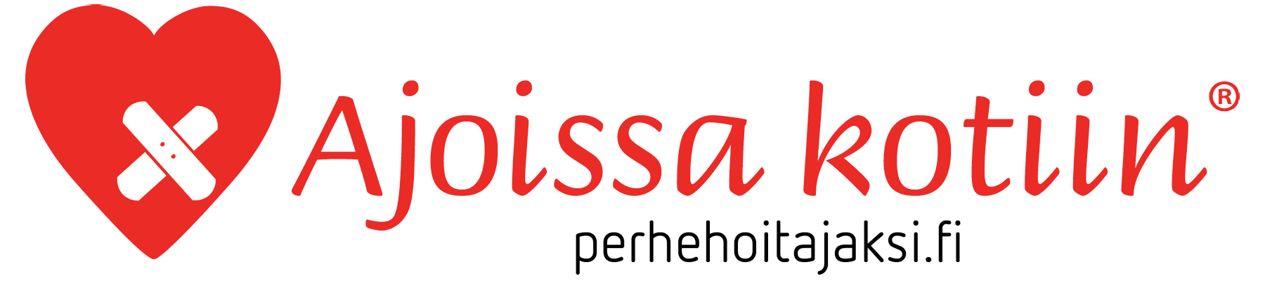 Ajoissa kotiin -kampanjan logo eli punainen sydän, jonka päällä on valkoinen laastari.